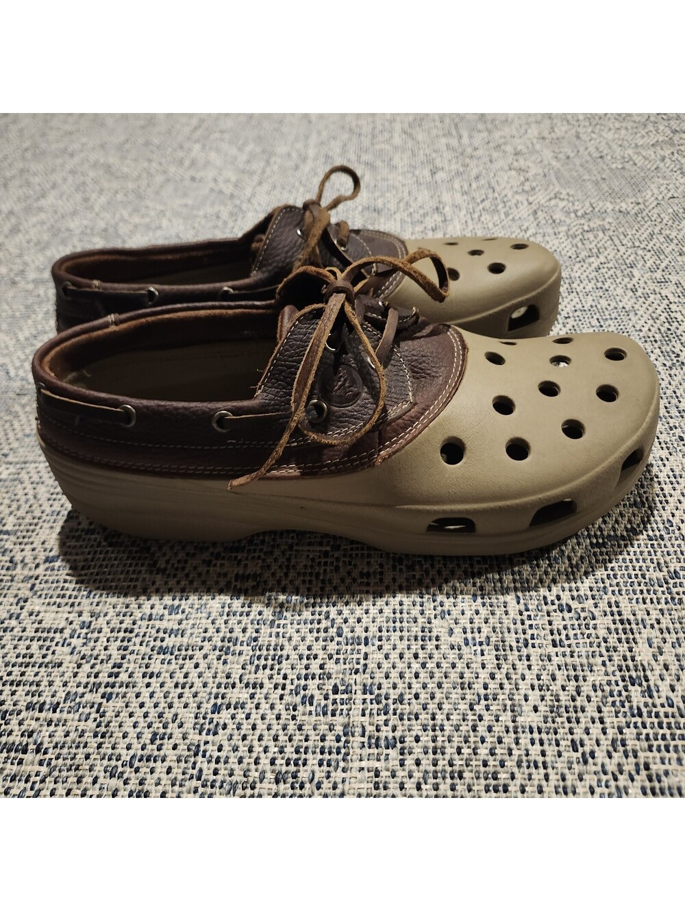 Crocs Brown Leather Islander Pitcrew Sport Boat Shoes Lace up Mens 12 Comfort